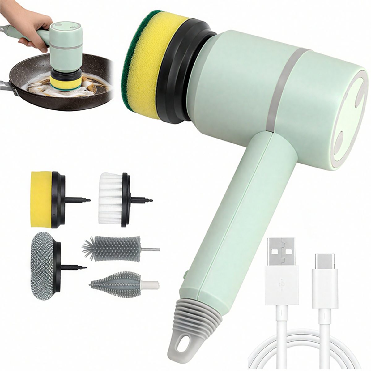 Electric Dish Scrubber with 6 Replaceable Brush Heads